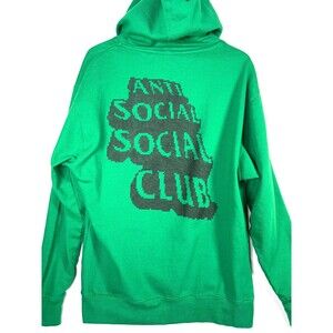 Anti Social Social Club Hoodie Men Large Green Pixel Logo Graphic Streetwear USA